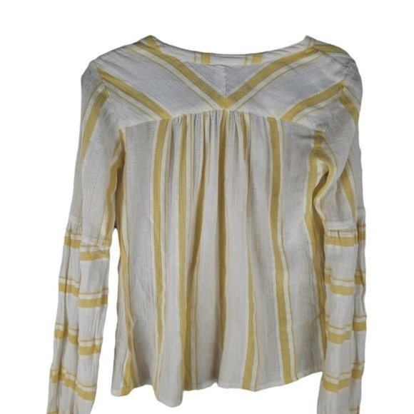 Free People Yellow Striped Button Up Peasant - Picture 3 of 12
